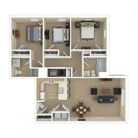 a bedroom floor plan with a living room and a kitchen